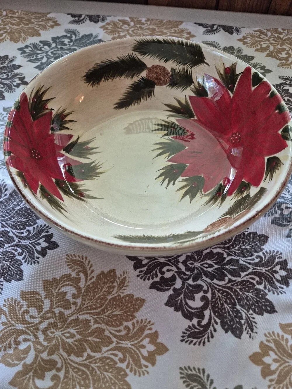 ❤️‍🔥 TODAY'S LIVING POINSETTIA PINE Pinecones Christmas Large Bowl